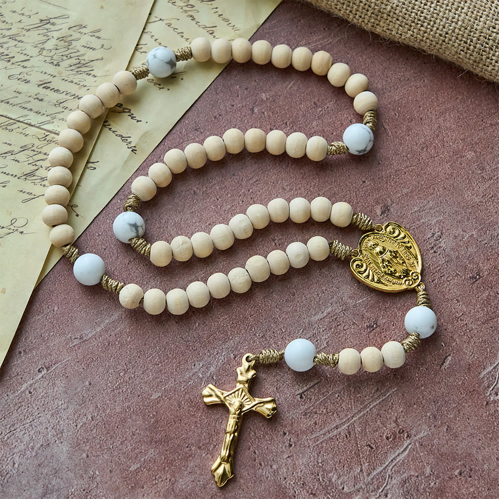 Tranquil Devotion Wood Rosary: Turquoise Accents for Daily Prayer