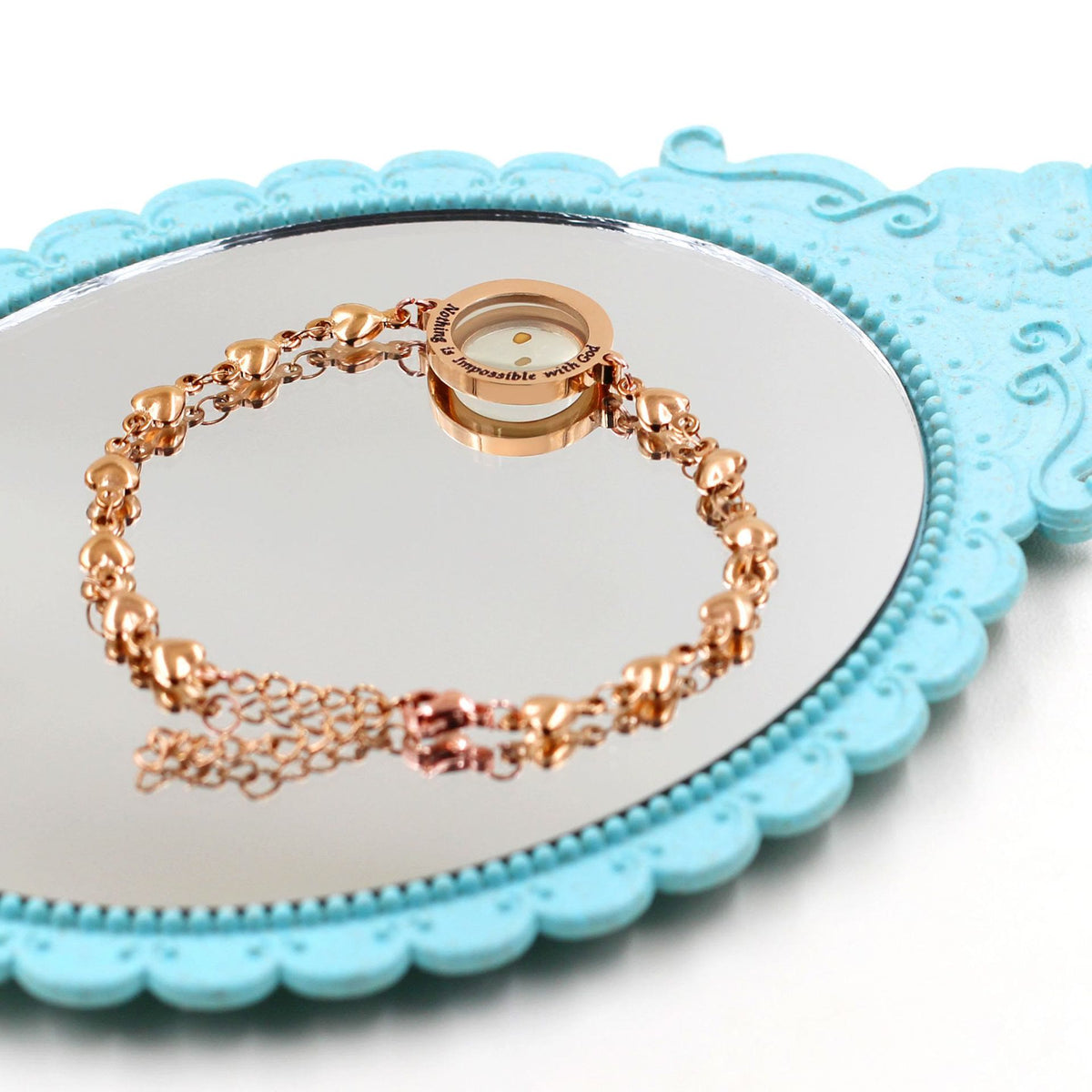 Matthew 17:20 & Luke 1:37 with Mustard Seed Bracelet: Heart Links with Zircon Dot Detail