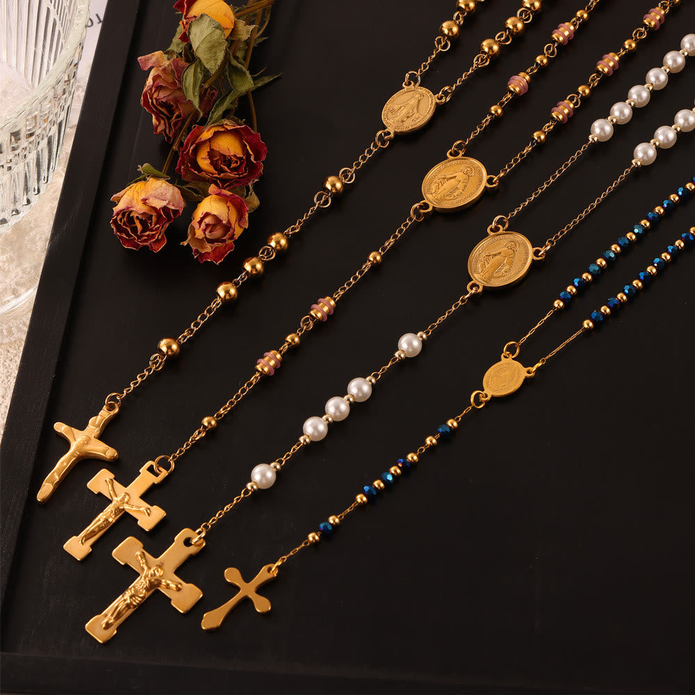 Wearable Rosary Beaded Necklace Collection: Gold-Tone Metal for Daily Spiritual Connection
