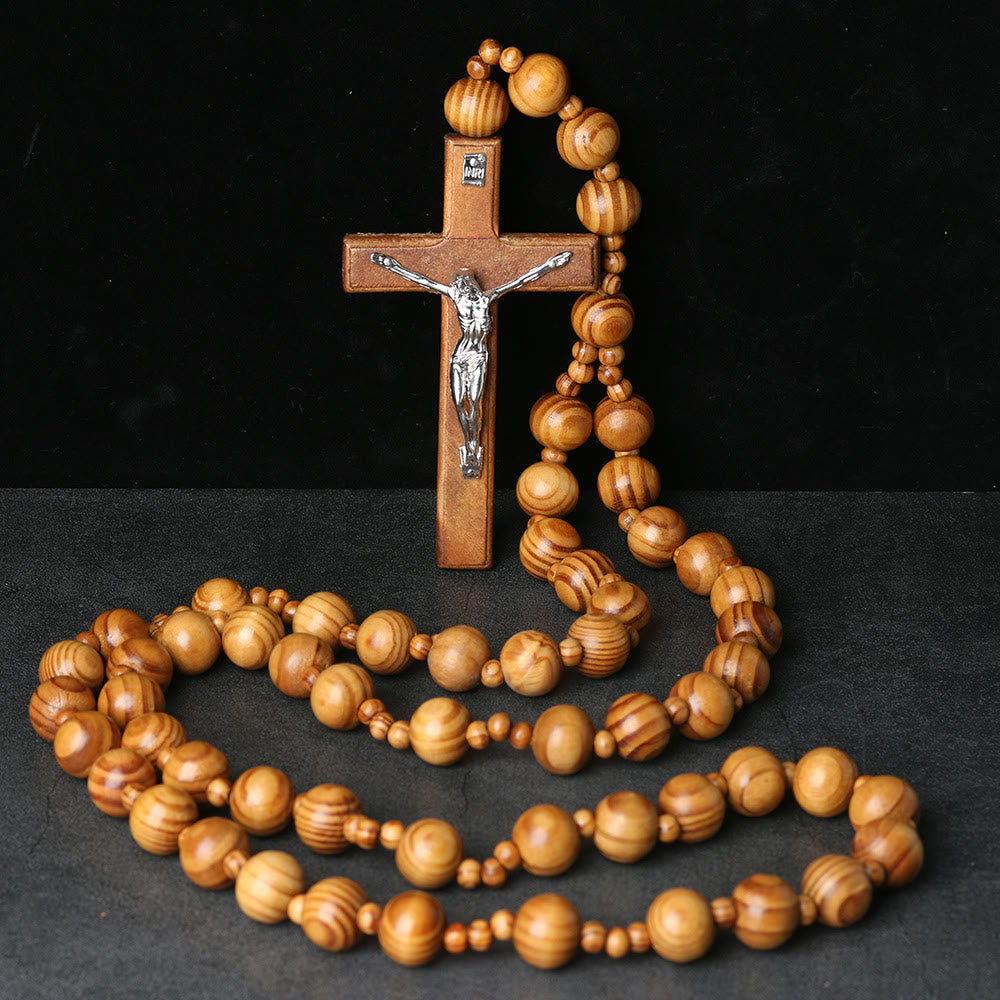 Wooden Wall Rosary with Crucifix: A Symbol of Home Prayerful Devotion