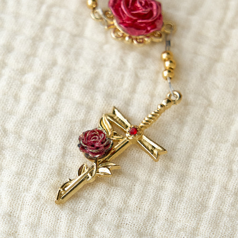 Rose Quartz Rosary with Enamel Roses: A Symbol of Faith & Unfailing Love