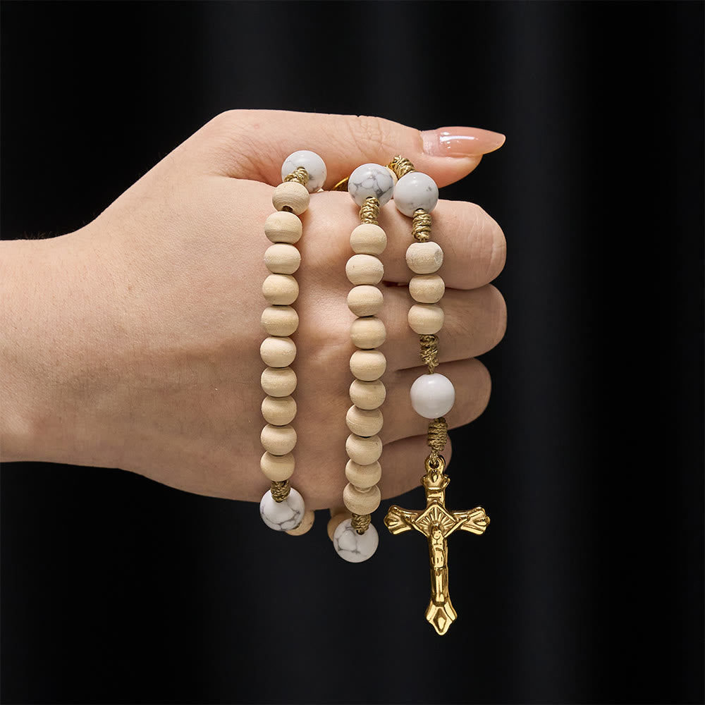 Tranquil Devotion Wood Rosary: Turquoise Accents for Daily Prayer