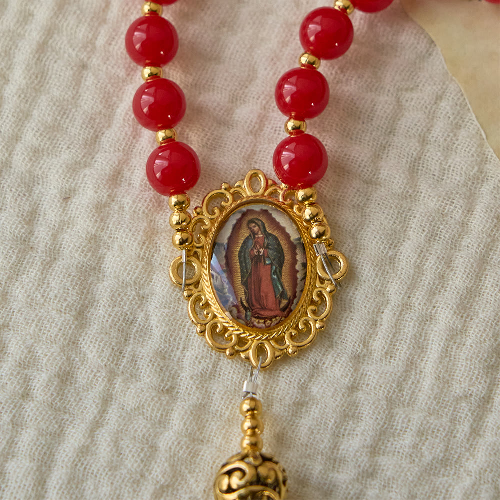 Holy Spirit Dove Rosary: Red Beads & Gold-Tone Crucifix for Prayerful Devotion