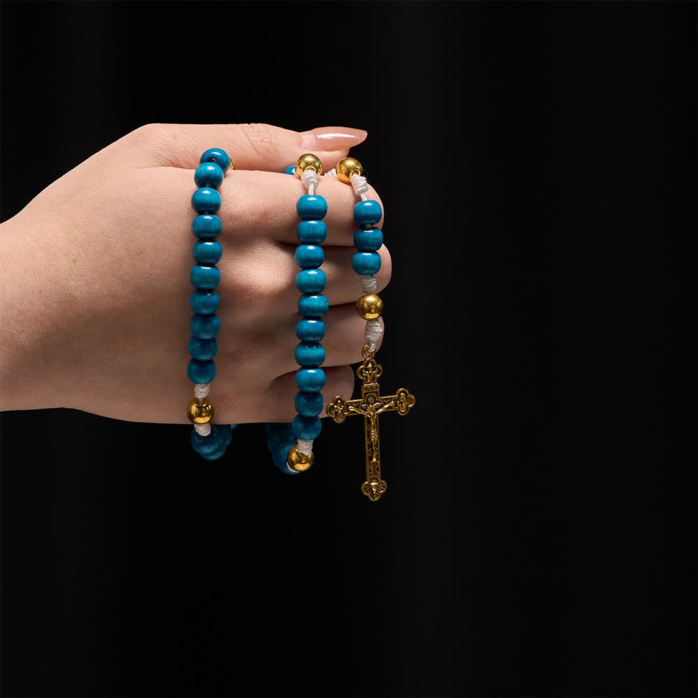 Blue Wooden Bead Rosary with Our Lady Medallion: A Symbol of Grace and Divine Faith