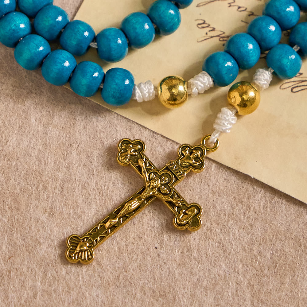 Blue Wooden Bead Rosary with Our Lady Medallion: A Symbol of Grace and Divine Faith
