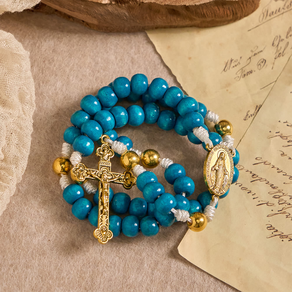 Blue Wooden Bead Rosary with Our Lady Medallion: A Symbol of Grace and Divine Faith