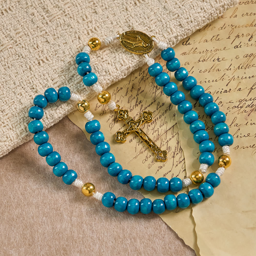 Blue Wooden Bead Rosary with Our Lady Medallion: A Symbol of Grace and Divine Faith