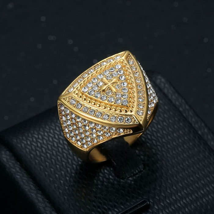 Bold Shield Cross Band Ring: Timeless Emblem of Faith and Courage