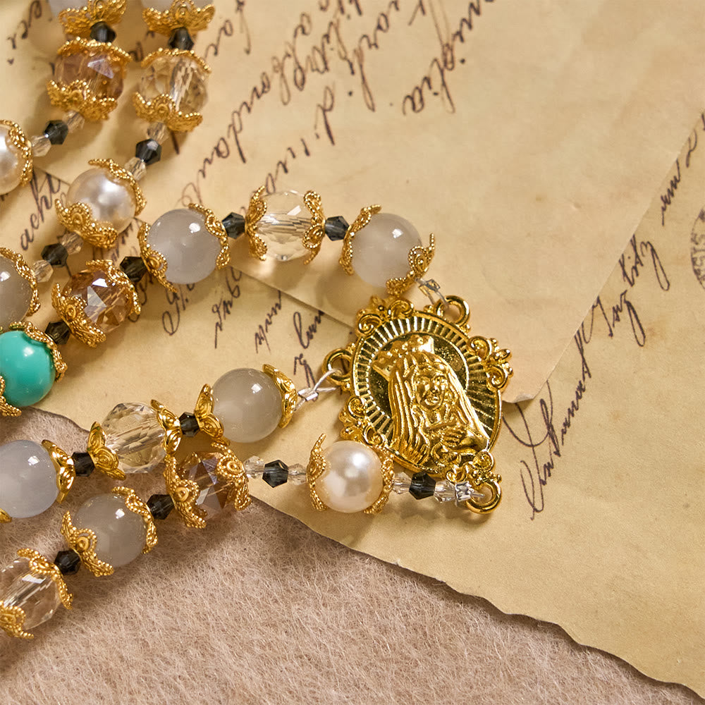 Blue-Tone Glass Bead Rosary with Our Lady Medal & Crucifix: A Symbol of Grace in Every Prayer