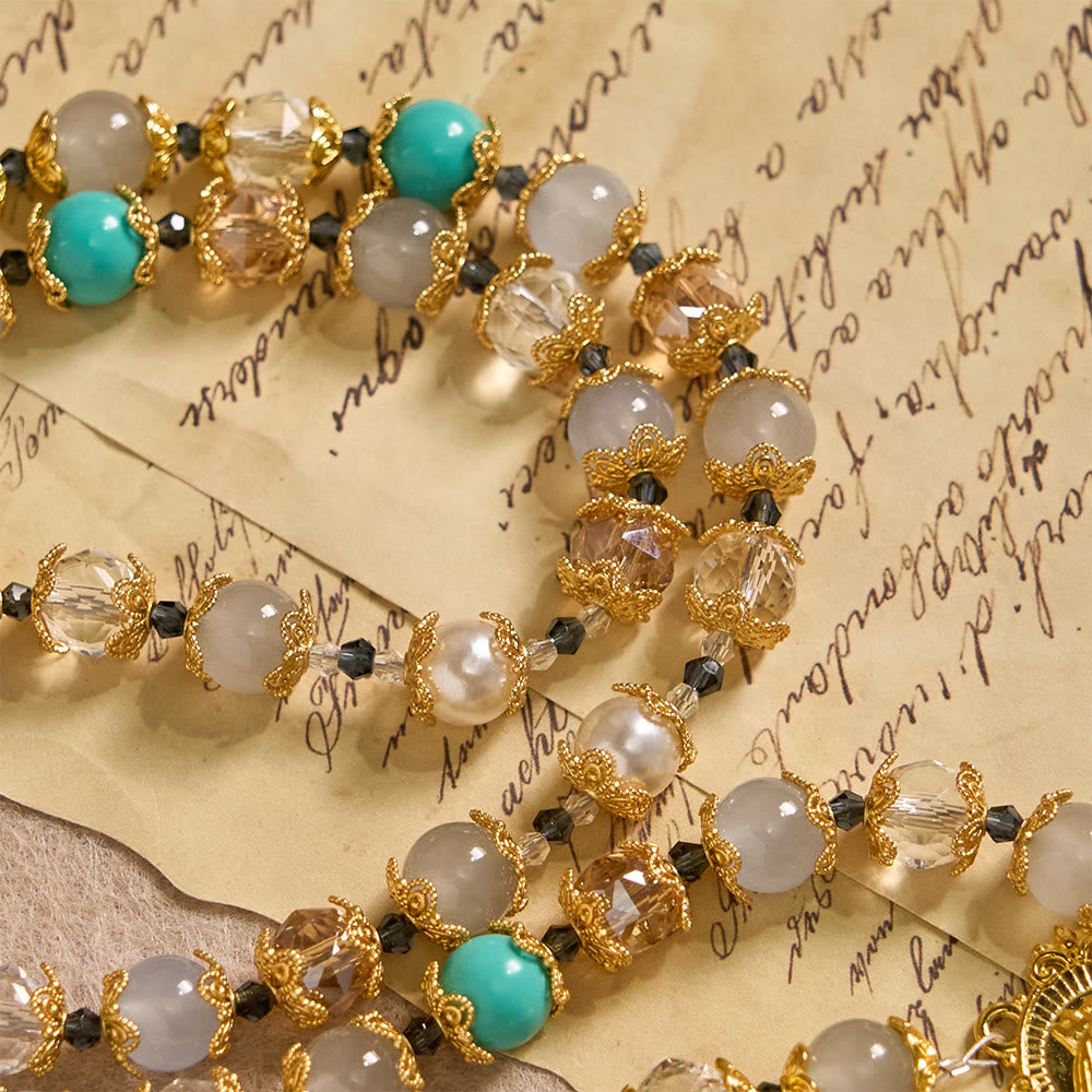 Blue-Tone Glass Bead Rosary with Our Lady Medal & Crucifix: A Symbol of Grace in Every Prayer