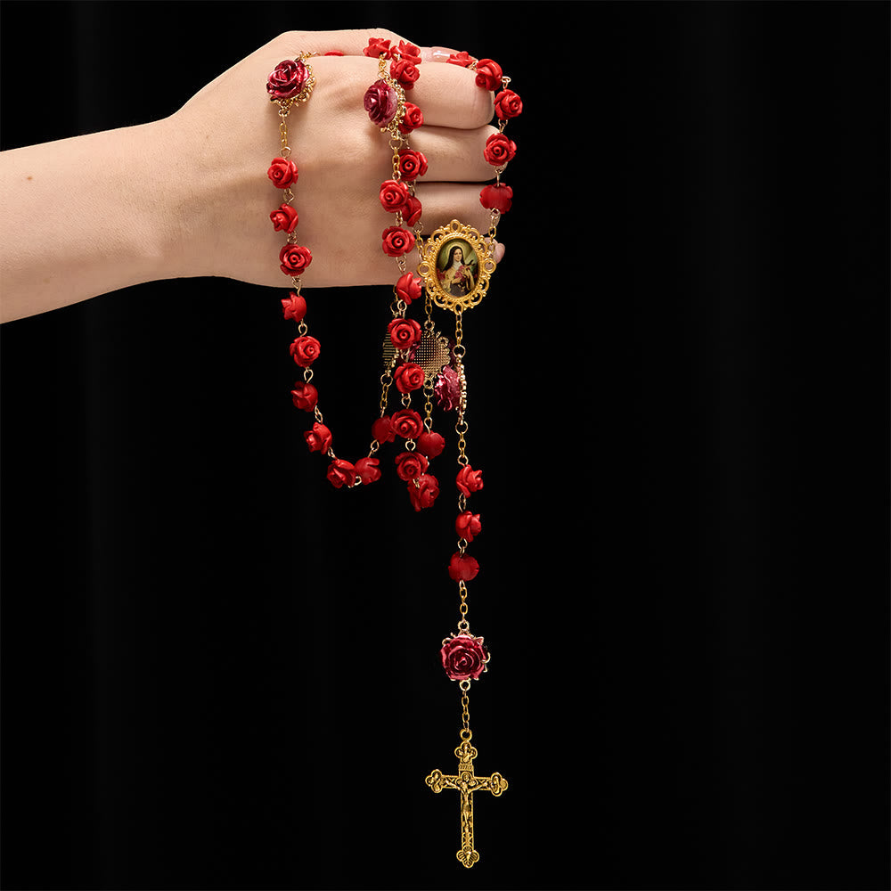 Rose Resin Bead Devotional Rosary with Our Lady Medal & Crucifix: Carry Divine Light in Every Petal