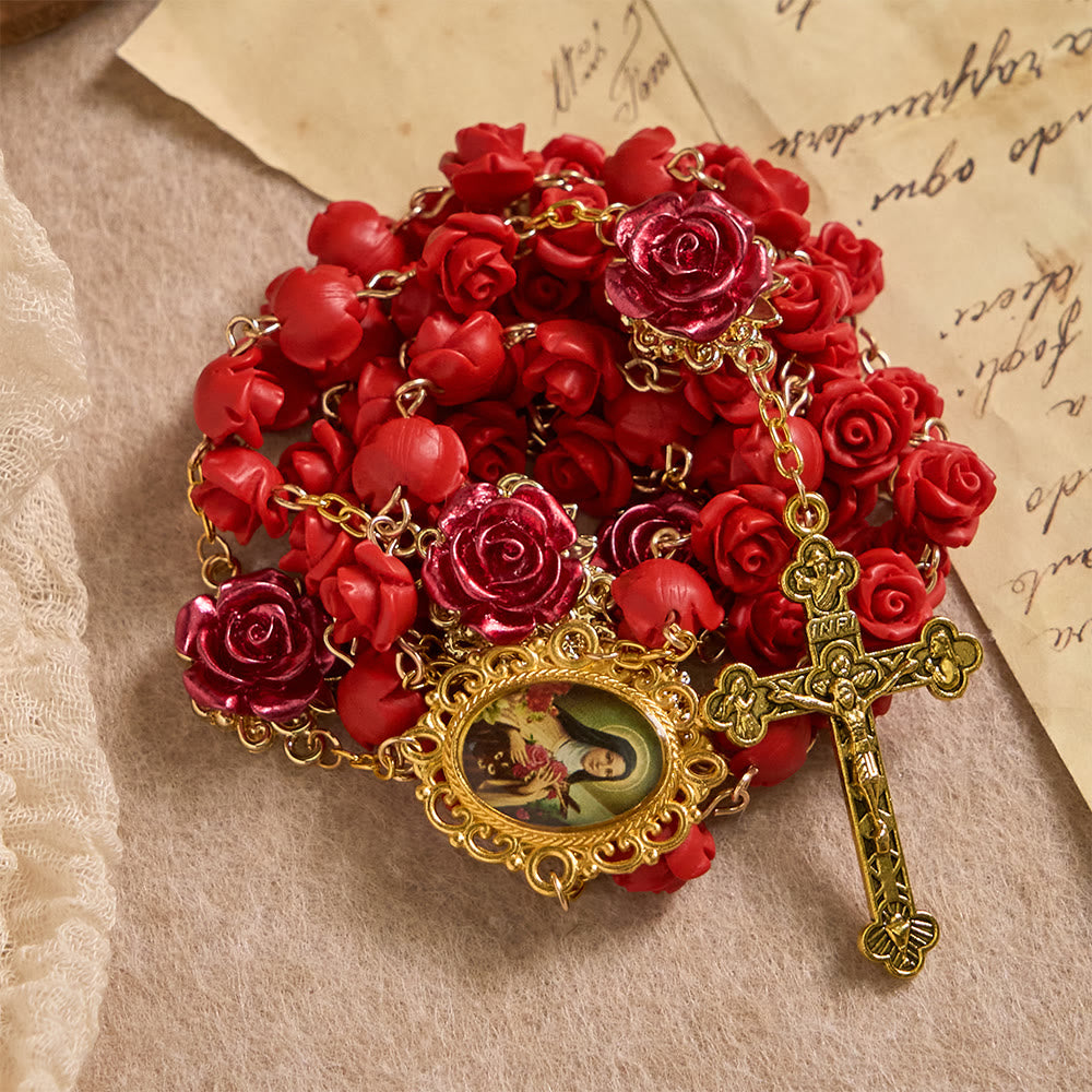 Rose Resin Bead Devotional Rosary with Our Lady Medal & Crucifix: Carry Divine Light in Every Petal