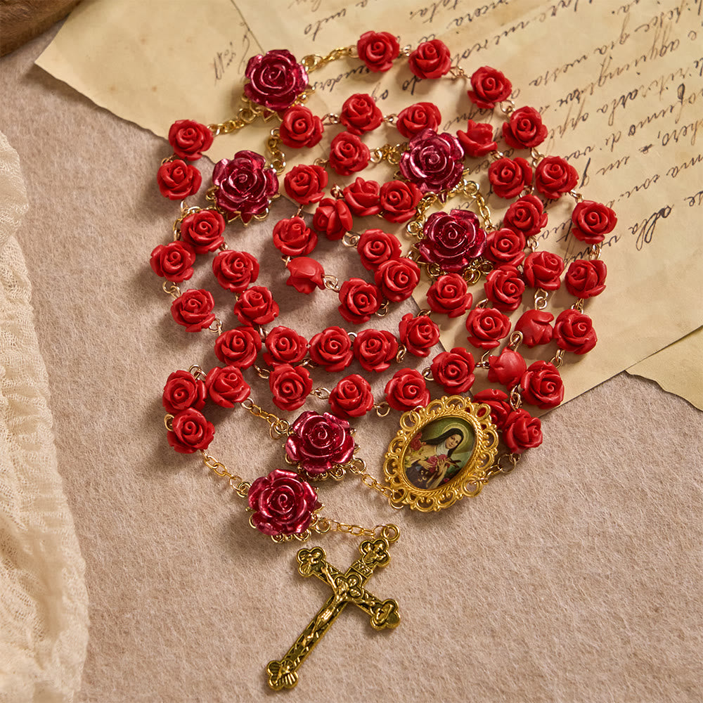 Rose Resin Bead Devotional Rosary with Our Lady Medal & Crucifix: Carry Divine Light in Every Petal