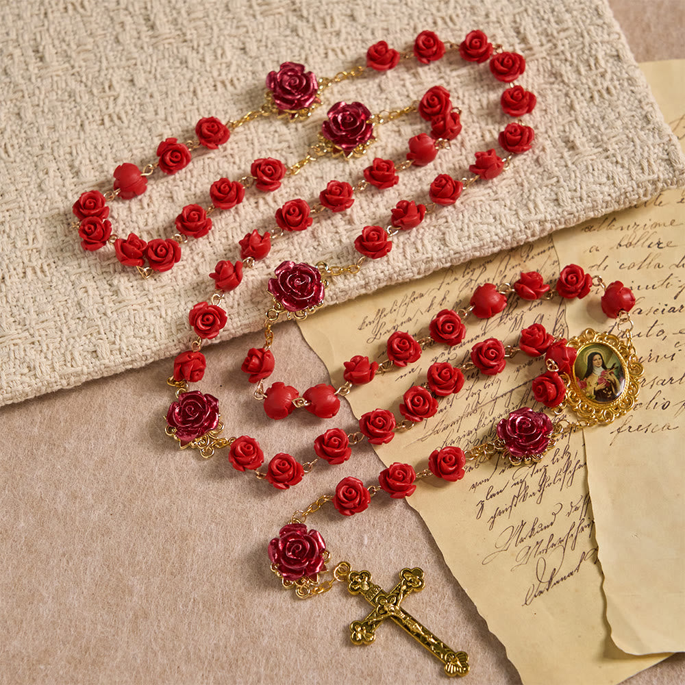 Rose Resin Bead Devotional Rosary with Our Lady Medal & Crucifix: Carry Divine Light in Every Petal