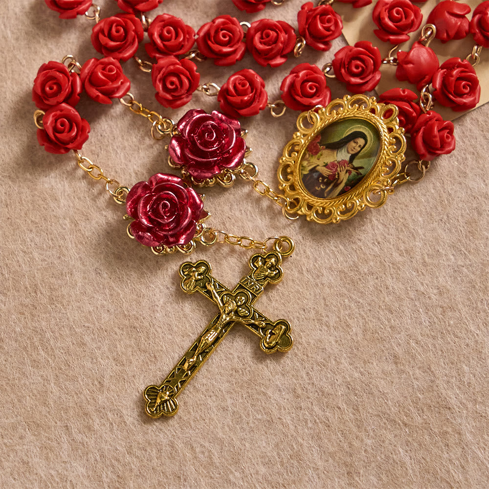 Rose Resin Bead Devotional Rosary with Our Lady Medal & Crucifix: Carry Divine Light in Every Petal