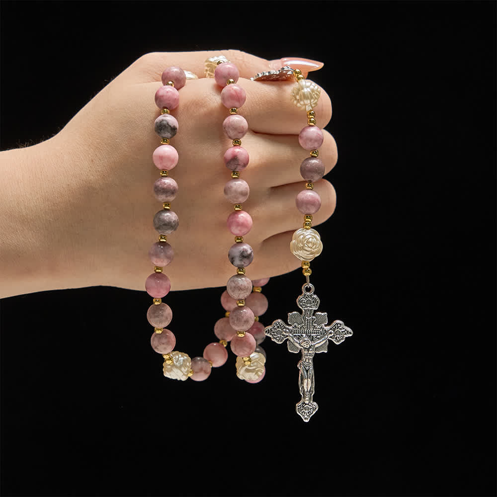 Pink Zebra Jasper 2026 New Year Rosary: Personalized Name Faith