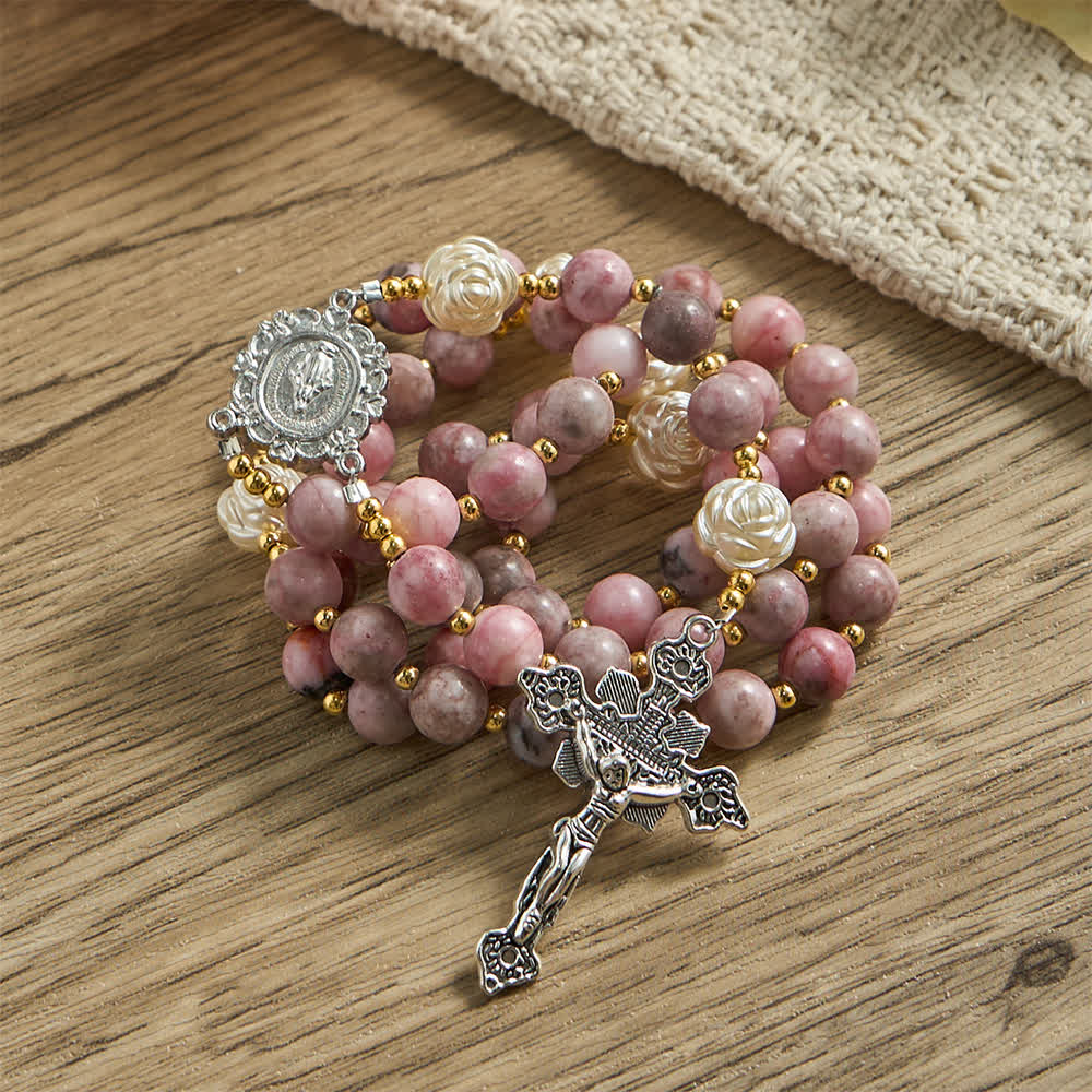 Pink Zebra Jasper 2026 New Year Rosary: Personalized Name Faith