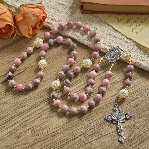 Pink Zebra Jasper 2026 New Year Rosary: Personalized Name Faith