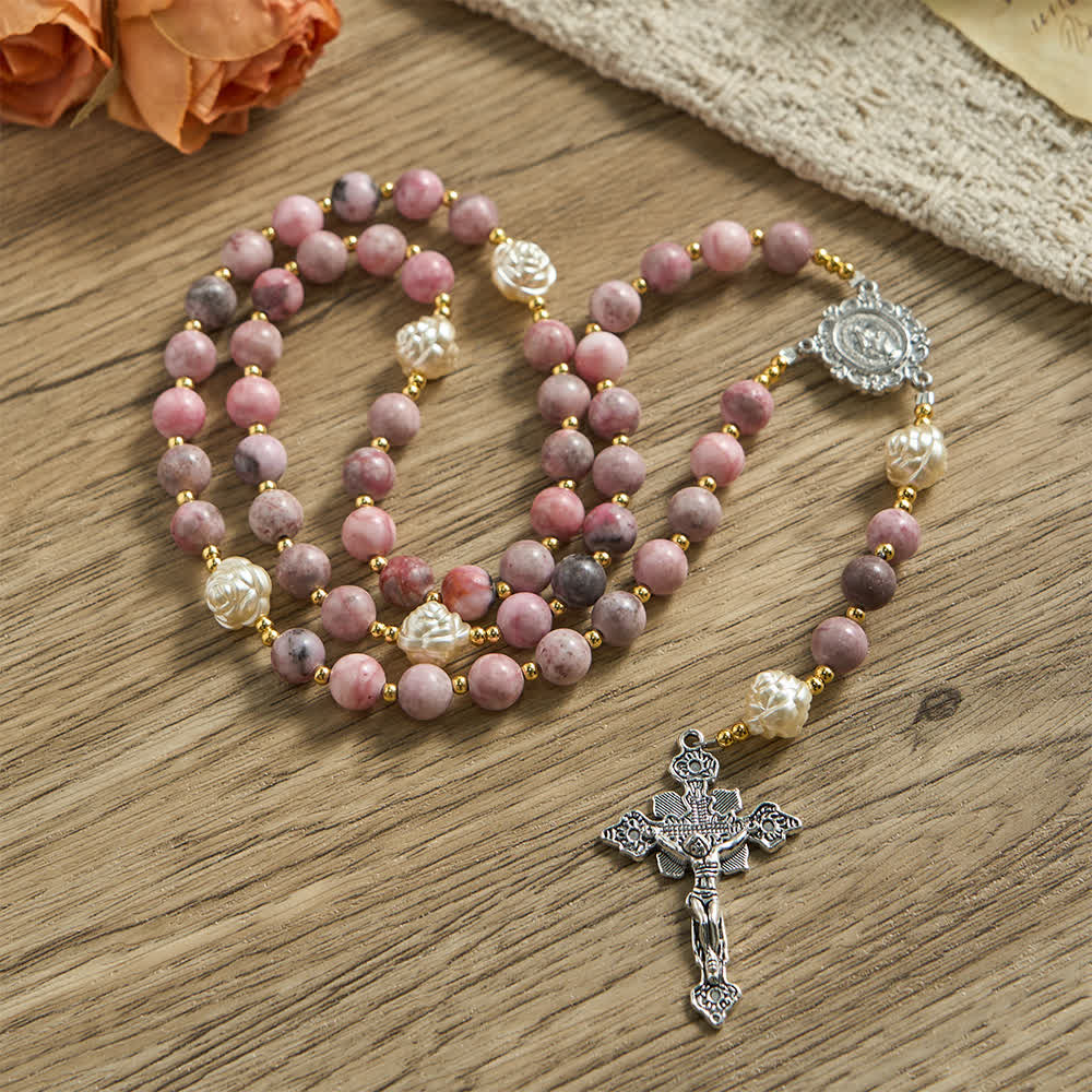 Pink Zebra Jasper 2026 New Year Rosary: Personalized Name Faith