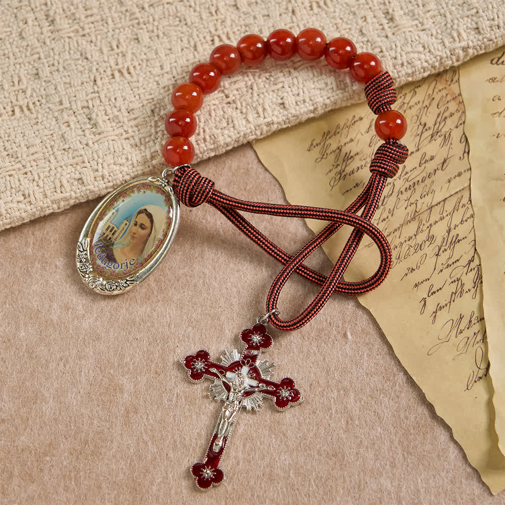 Divine Mercy Guardian Pocket Rosary with Natural Red Agate Beads