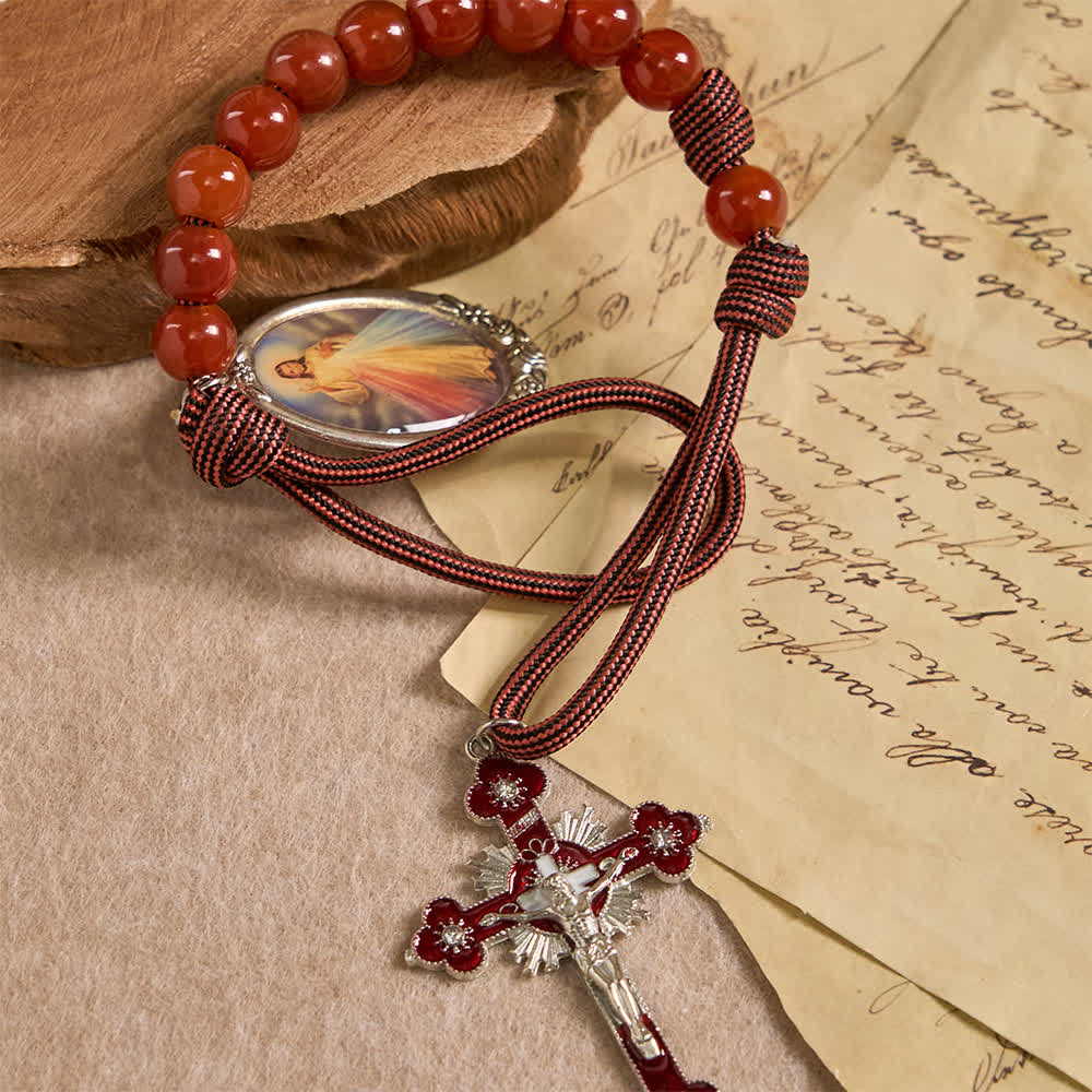 Divine Mercy Guardian Pocket Rosary with Natural Red Agate Beads