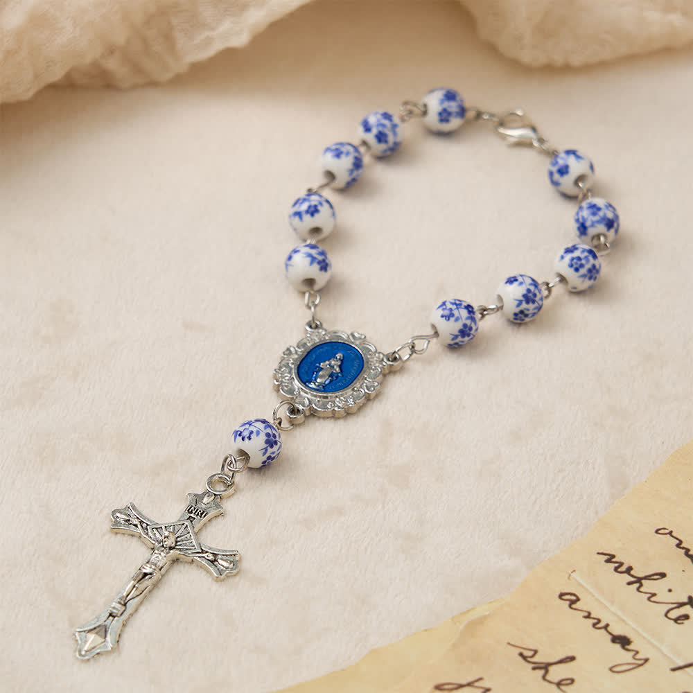 Blue Flower Ceramic Auto Rosary: A Symbol of Marian Protection for Car