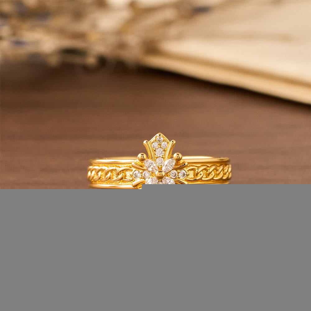 Zircon Cross Enamel Fleur-de-Lis Ring Set: Emblem of Divine Purity & Redemption
