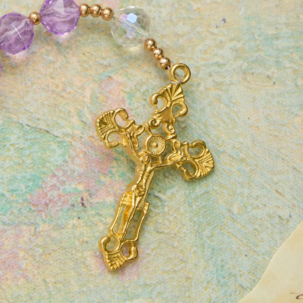 Faceted Purple Glass Rosary with Our Lady Medal: Emblem of Divine Light & Marian Grace