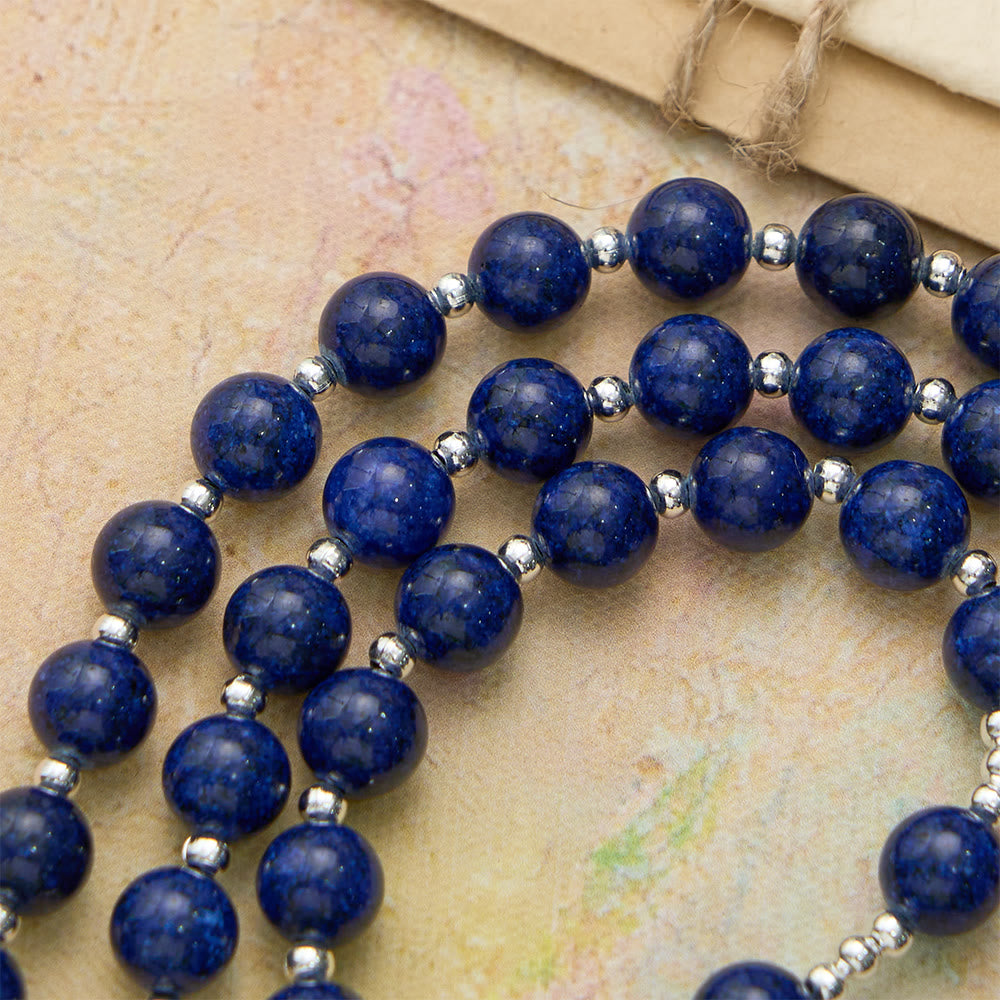 Lapis Lazuli Bead Rosary with Etched Crucifix: Emblem of Divine Wisdom & Marian Grace
