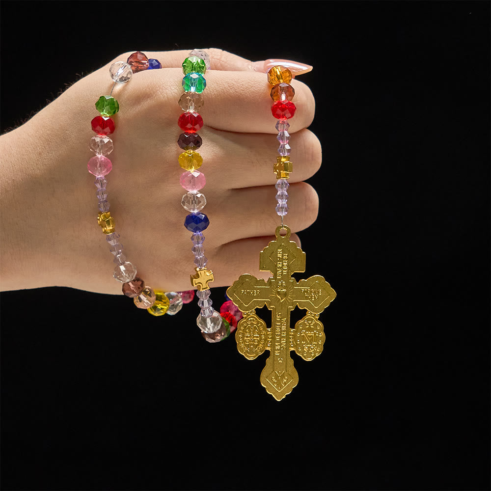 Multi-Color Flat Glass Bead Rosary: Emblem of Divine Grace & Diversity
