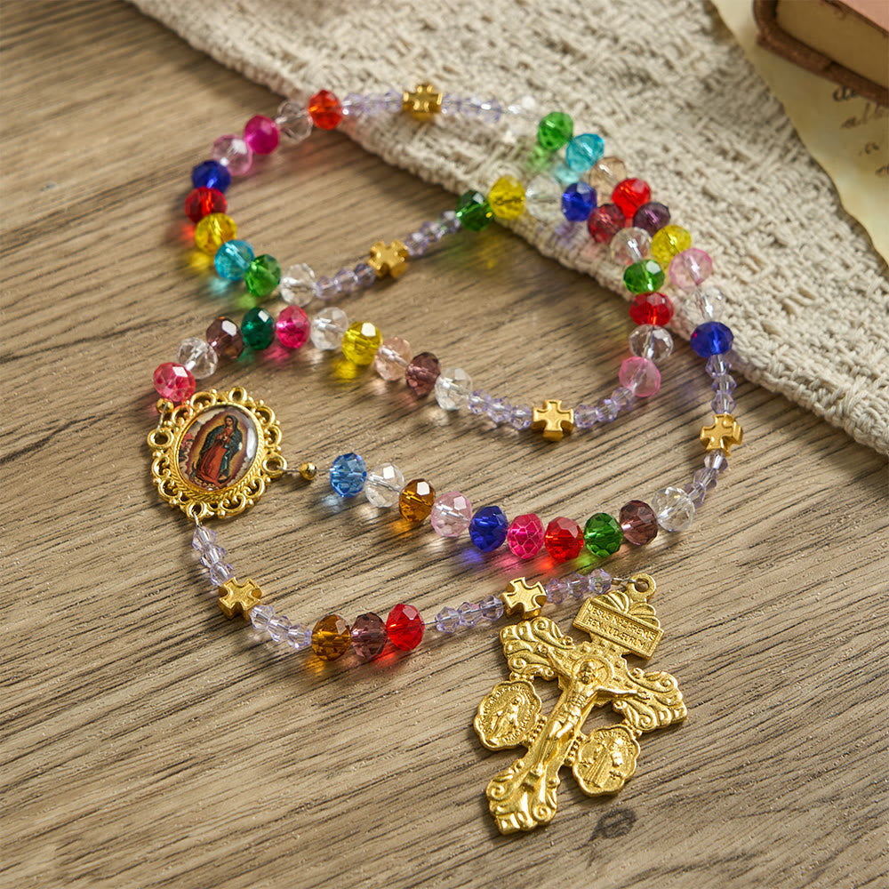 Multi-Color Flat Glass Bead Rosary: Emblem of Divine Grace & Diversity