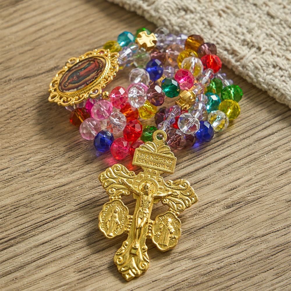 Multi-Color Flat Glass Bead Rosary: Emblem of Divine Grace & Diversity