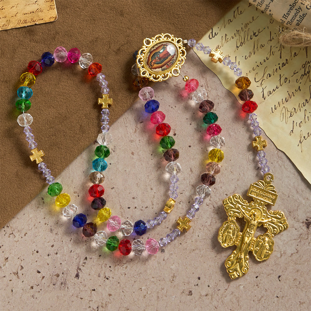 Multi-Color Flat Glass Bead Rosary: Emblem of Divine Grace & Diversity