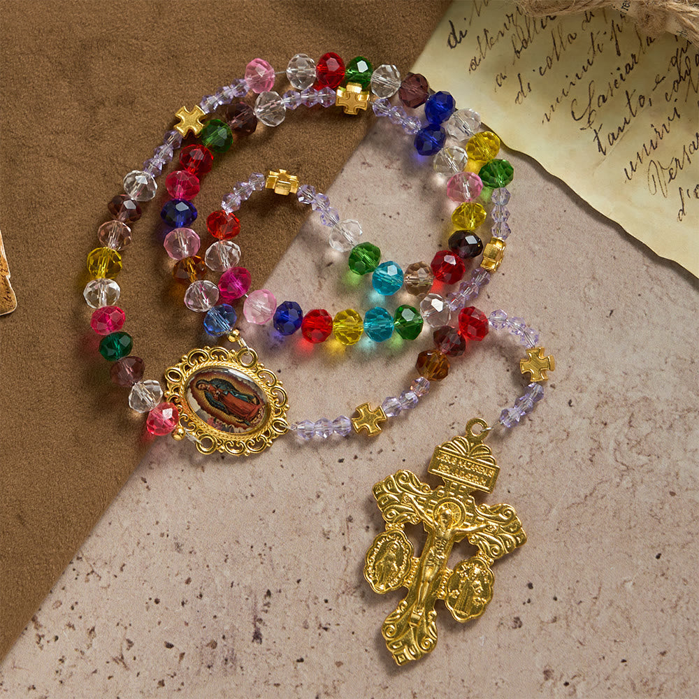 Multi-Color Flat Glass Bead Rosary: Emblem of Divine Grace & Diversity