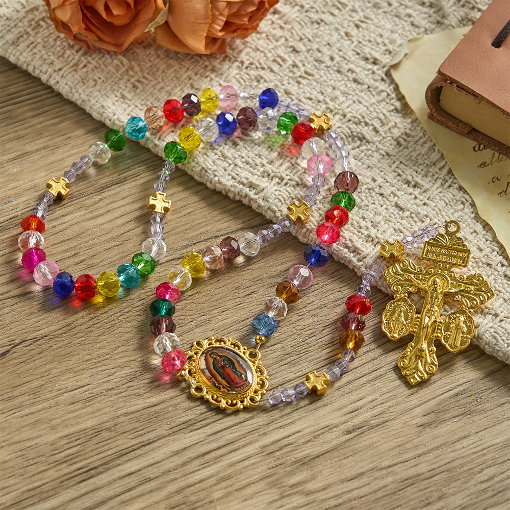 Multi-Color Flat Glass Bead Rosary: Emblem of Divine Grace & Diversity