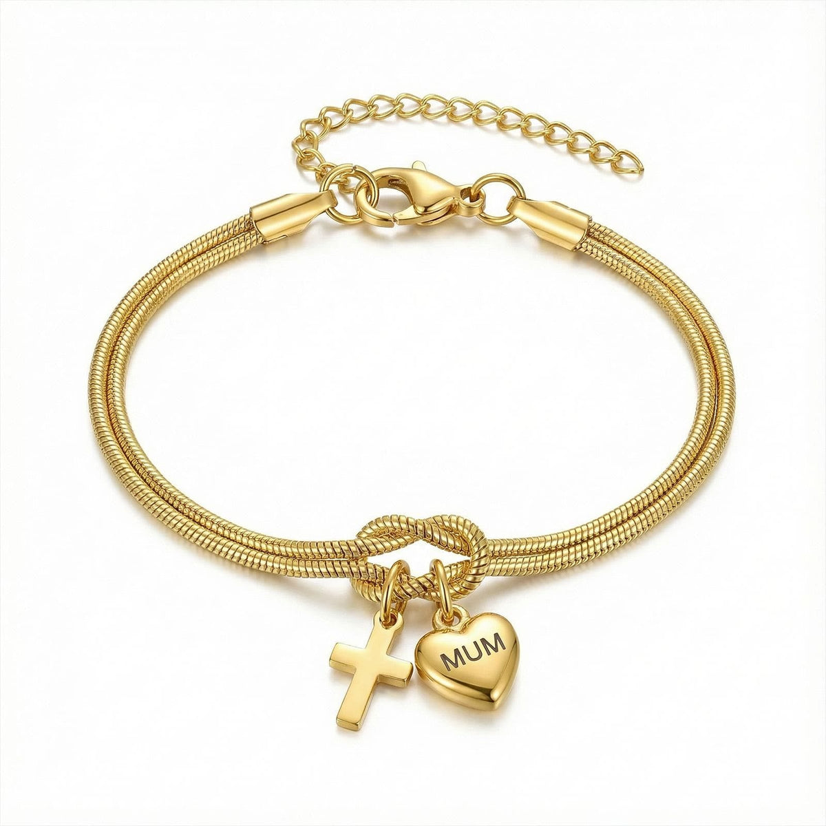 Knot of Love Cross Heart Charm Adjustable Bracelet: Emblem of Devotion & Divine Grace