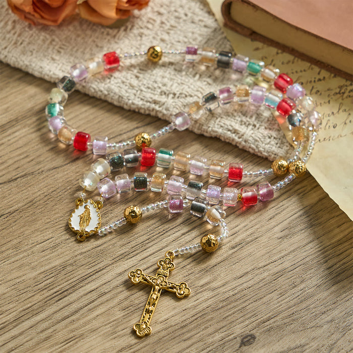 Multi-Color Resin Bead Rosary: Emblem of Divine Joy & Marian Grace