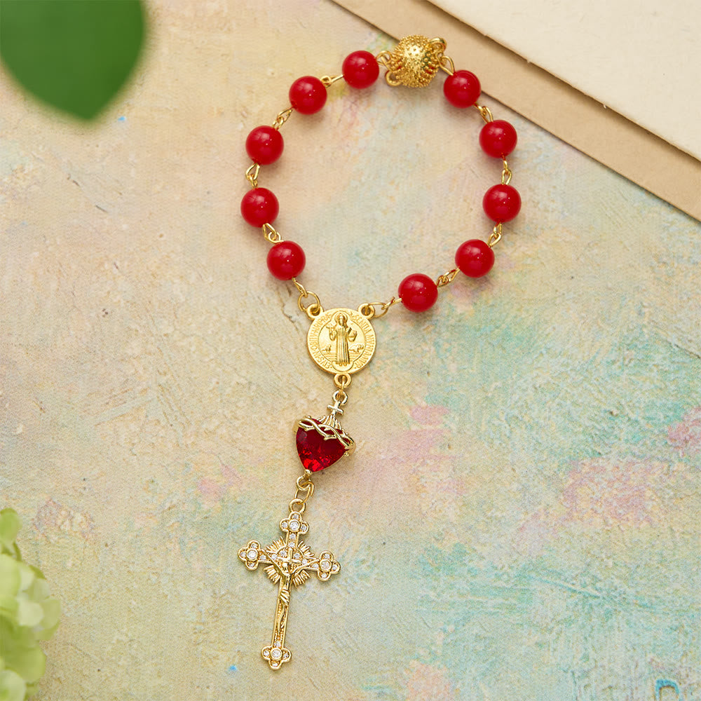 St.Benedict Sacred Heart Pocket Rosary: Emblem of Divine Fervor & Protection