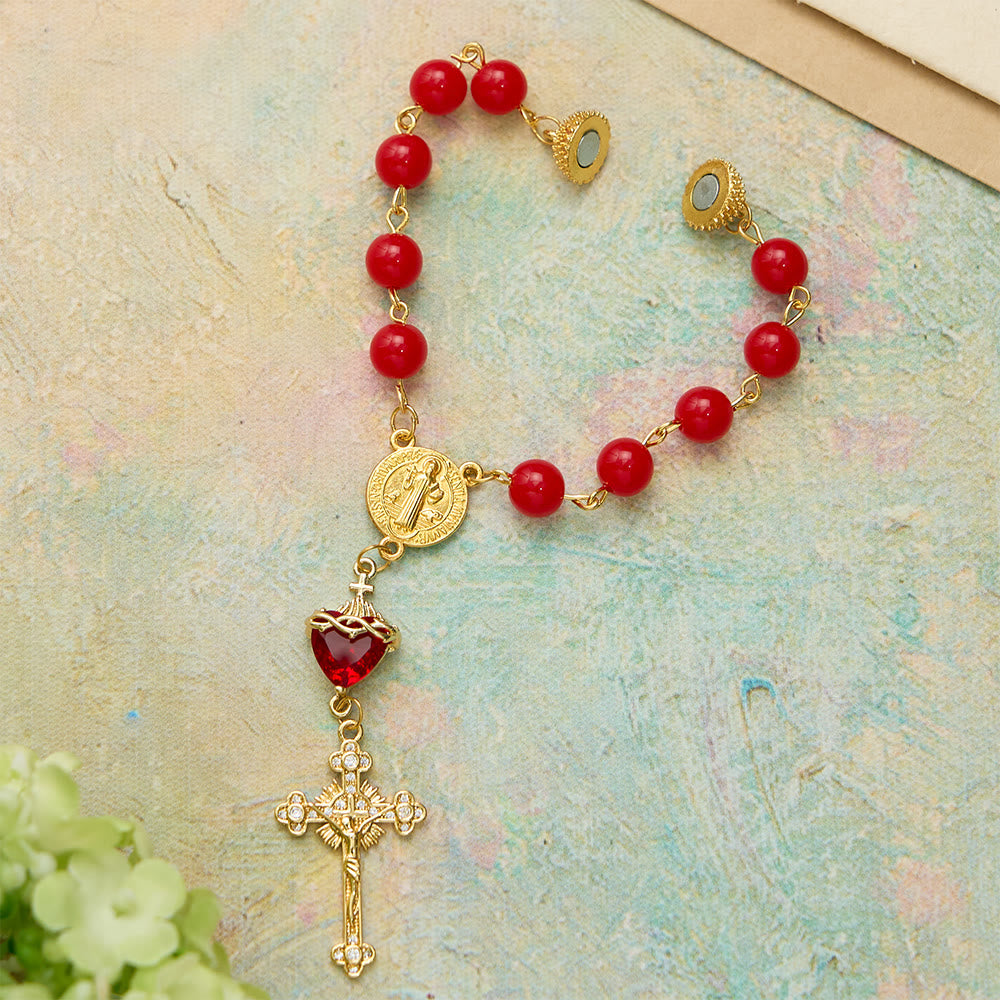 St.Benedict Sacred Heart Pocket Rosary: Emblem of Divine Fervor & Protection