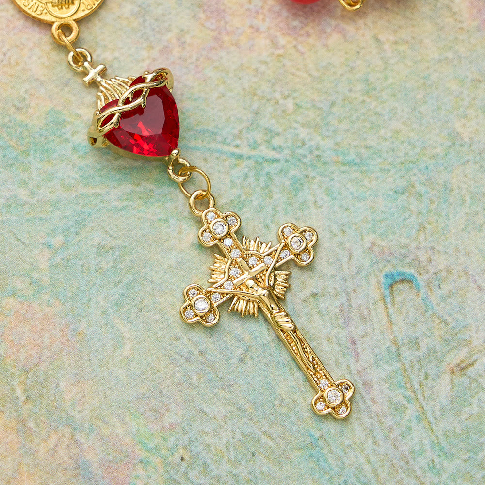 St.Benedict Sacred Heart Pocket Rosary: Emblem of Divine Fervor & Protection
