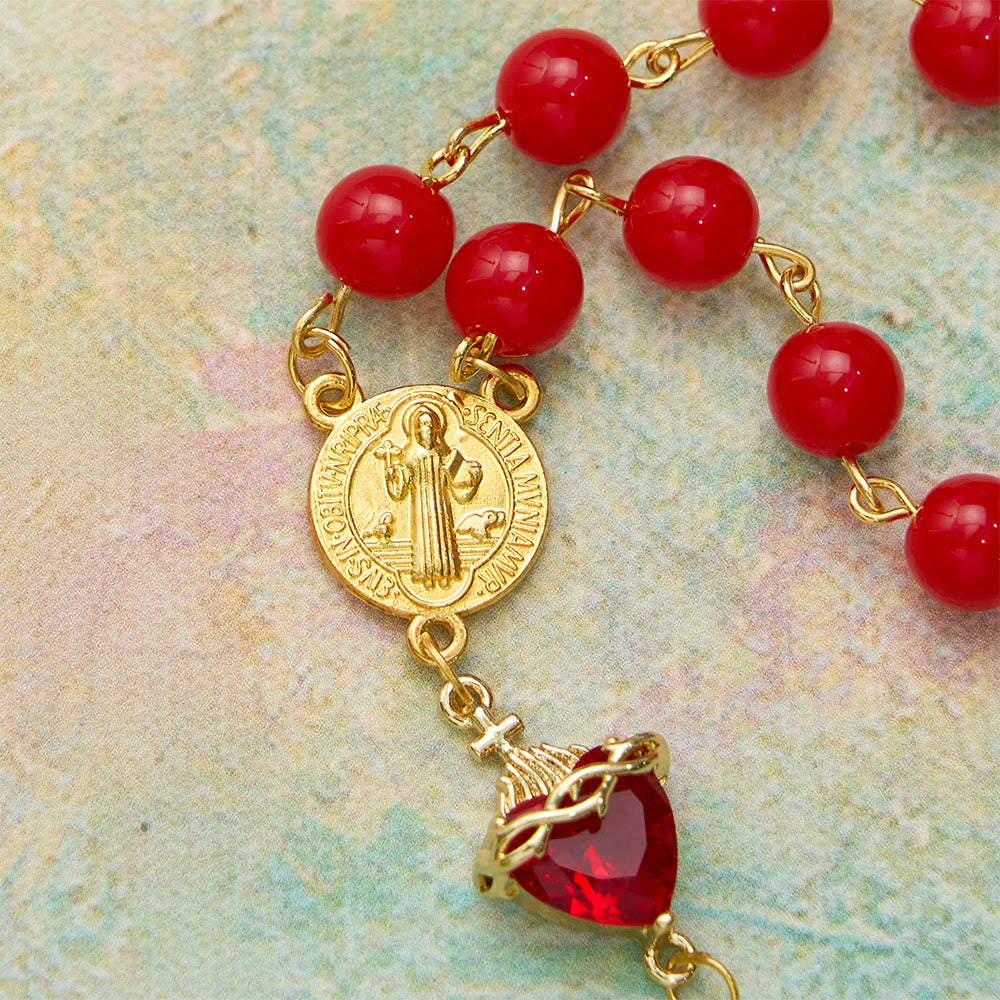 St.Benedict Sacred Heart Pocket Rosary: Emblem of Divine Fervor & Protection