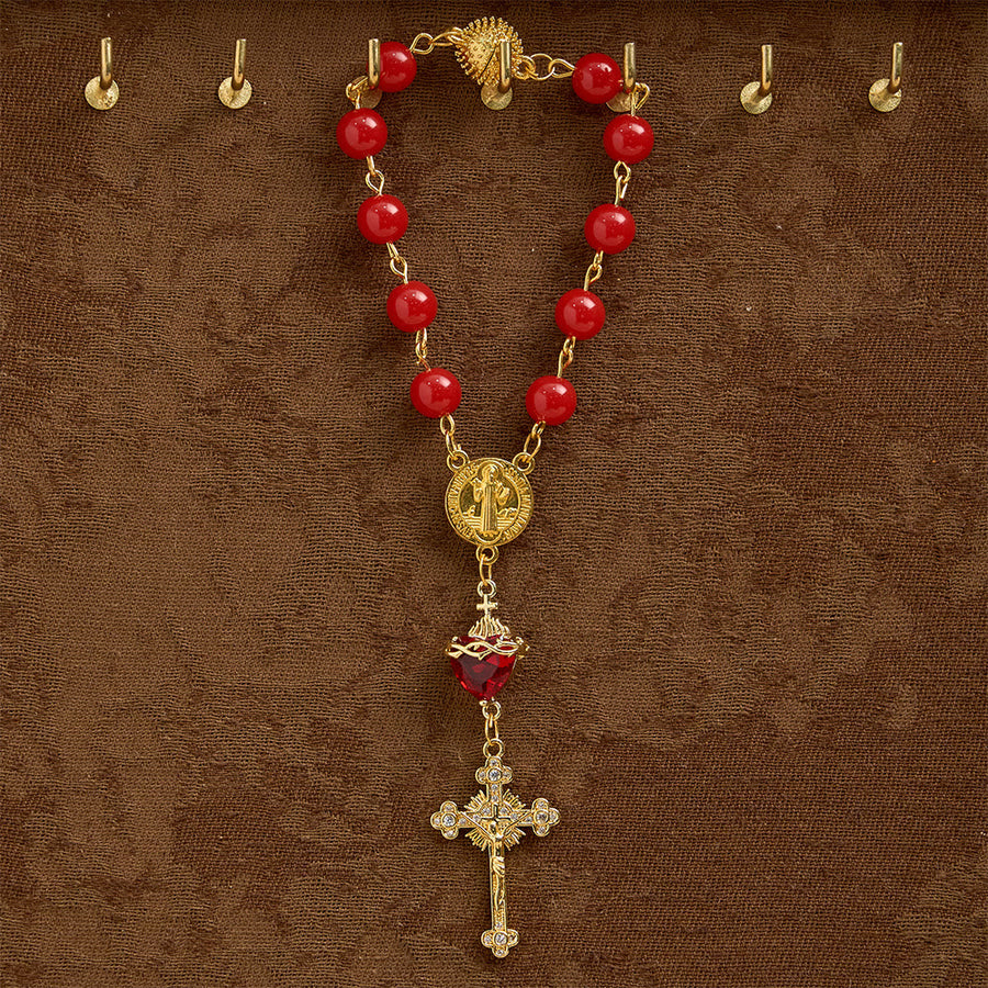 St.Benedict Sacred Heart Pocket Rosary: Emblem of Divine Fervor & Protection