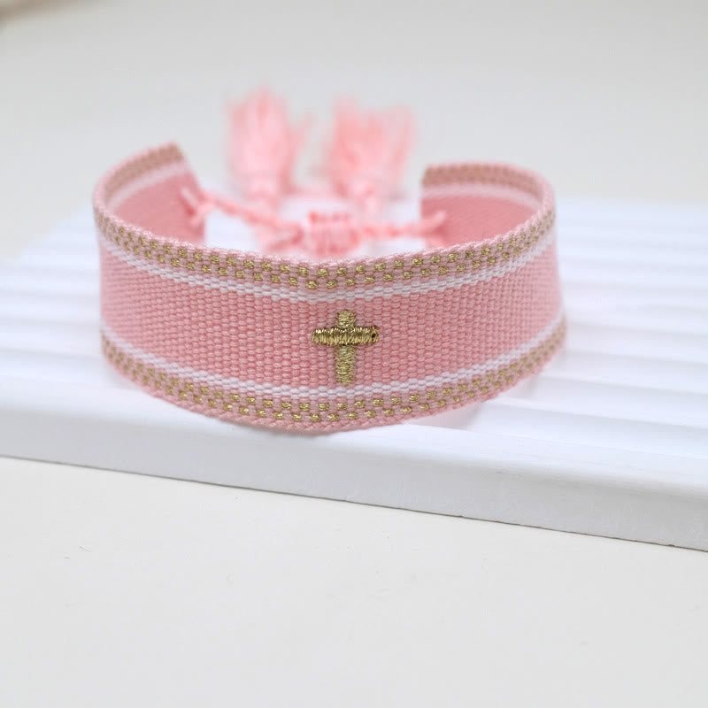 Sacred Cross Woven Tassel Bracelet: Elevate Your Faith With Sweet, Devout Style