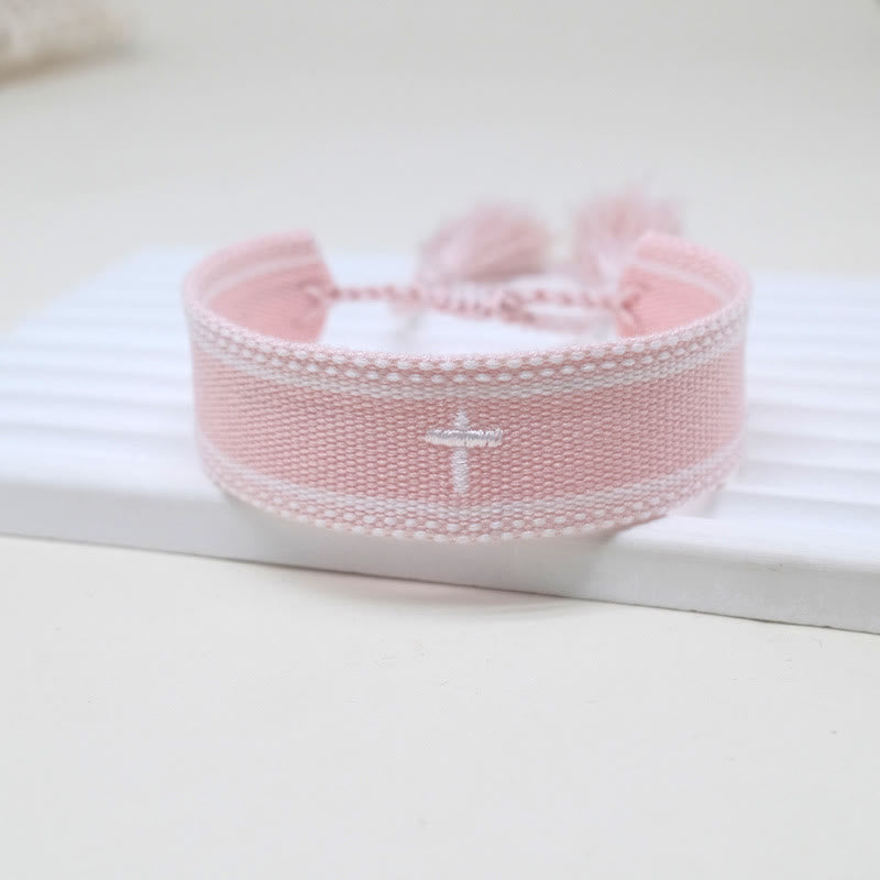 Sacred Cross Woven Tassel Bracelet: Elevate Your Faith With Sweet, Devout Style