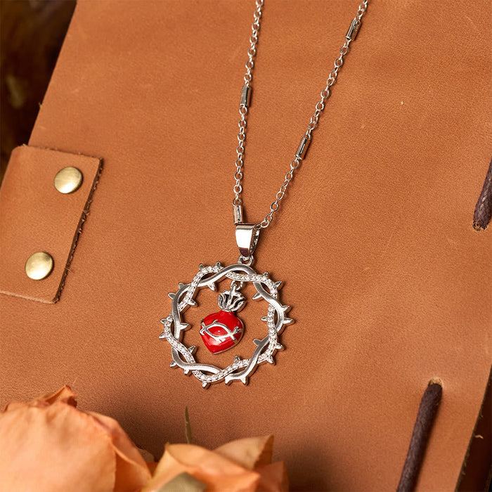 Thorn-Wreathed Sacred Heart Dual-Tone Necklace: Emblem of Divine Love