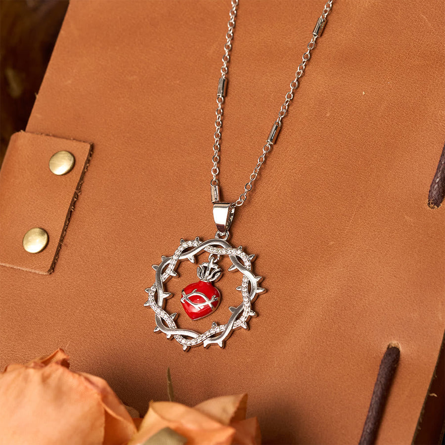 Thorn-Wreathed Sacred Heart Dual-Tone Necklace: Emblem of Divine Love