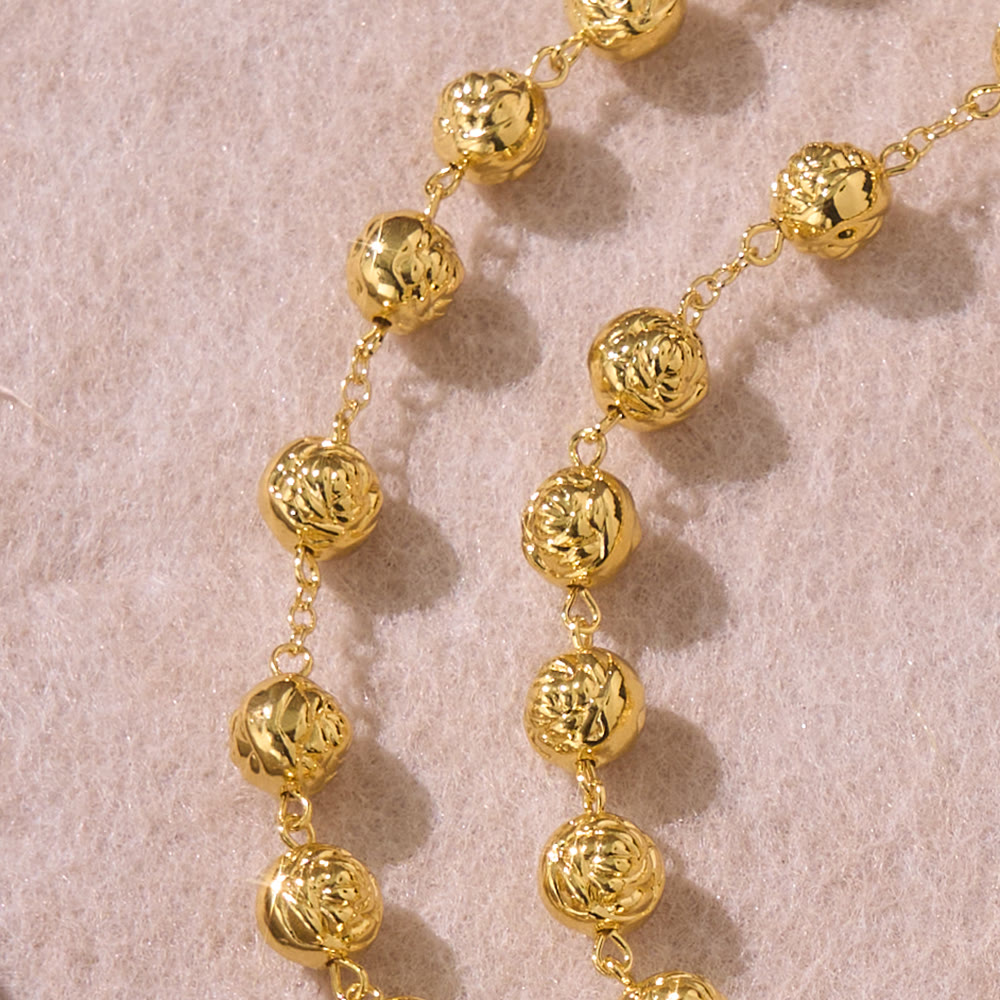 Engraved Rose Bead Our Lady Rosary with Crucifix: Symbol of Devout Prayer