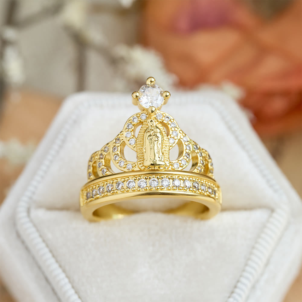 Ornate Crown Shaped Our Lady Zircon Ring: Sacred Symbol of Heavenly Grace