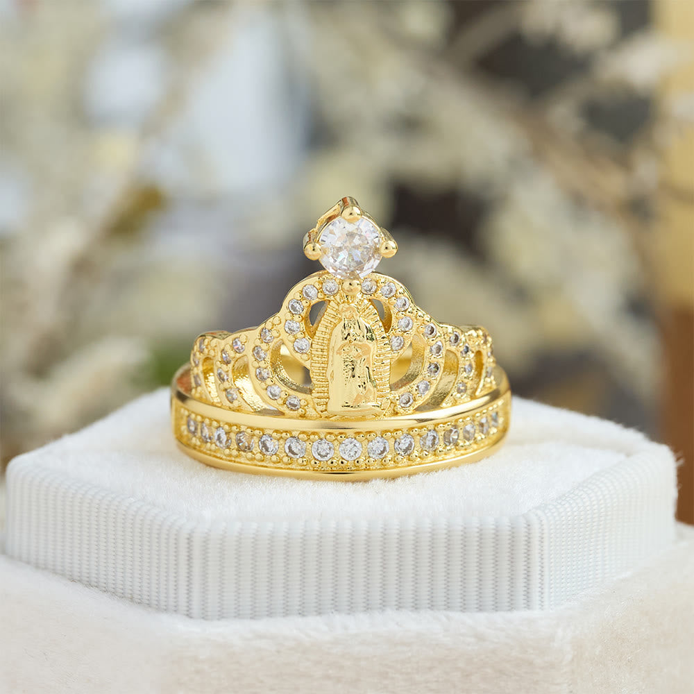 Ornate Crown Shaped Our Lady Zircon Ring: Sacred Symbol of Heavenly Grace