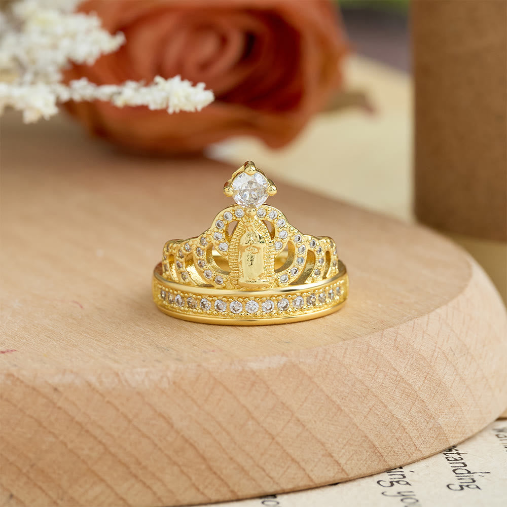 Ornate Crown Shaped Our Lady Zircon Ring: Sacred Symbol of Heavenly Grace
